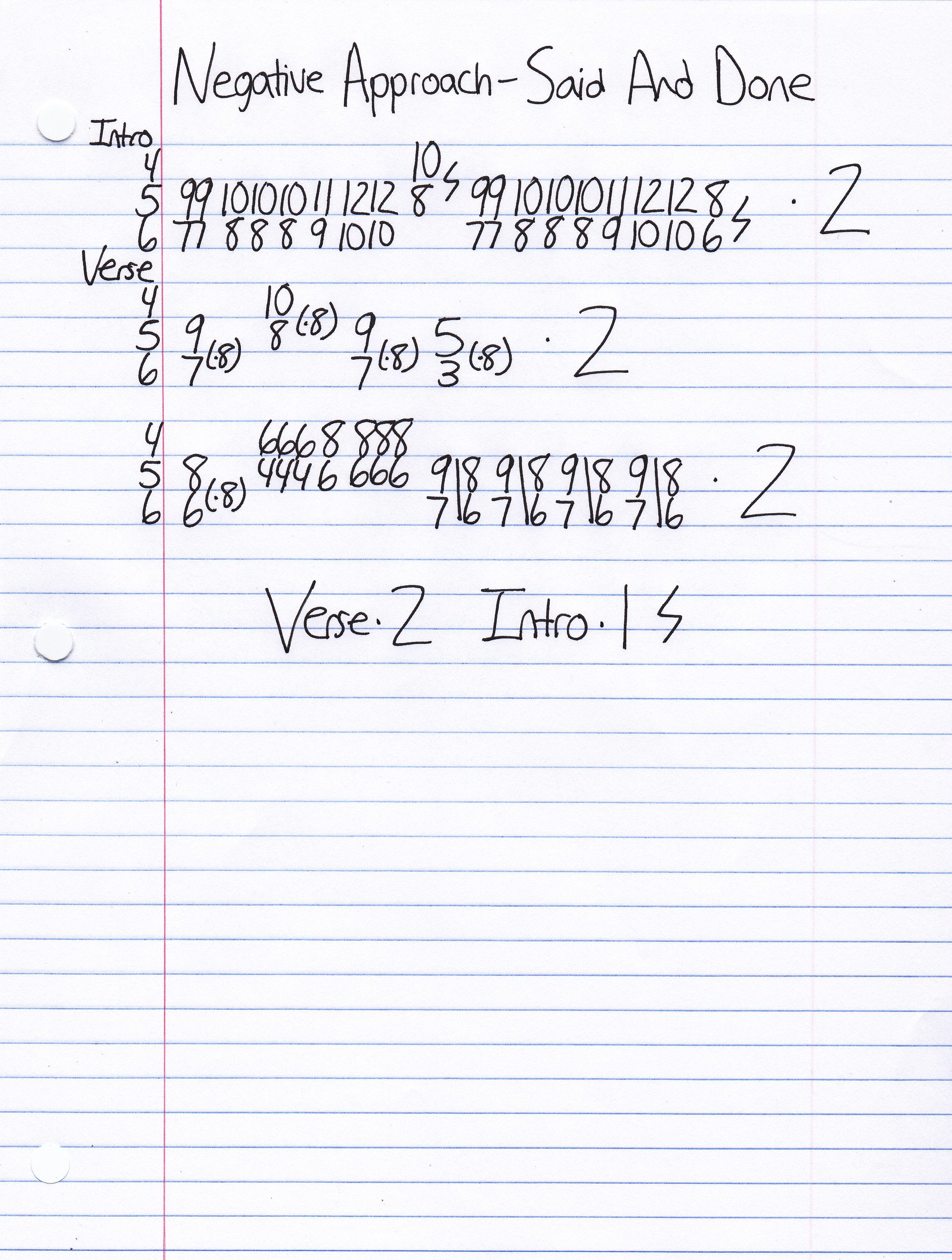 High quality guitar tab for Said And Done by Negative Approach off of the album Tied Down. ***Complete and accurate guitar tab!***